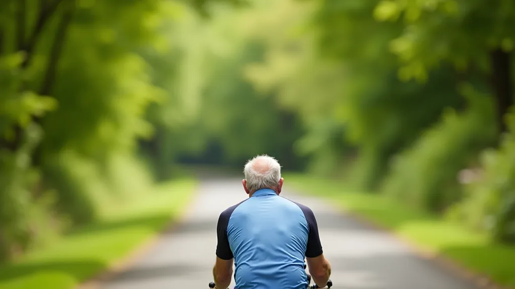 Cyclist navigating a paved cycling path with attention to road surface and surroundings