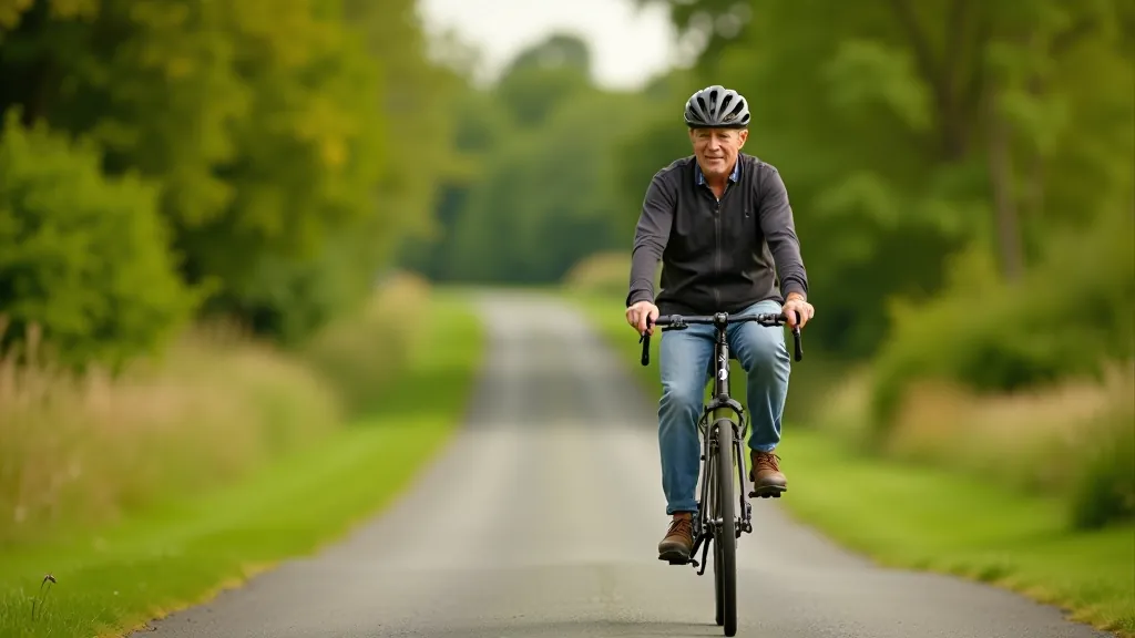 Cyclist riding on peaceful, flat rail trail surrounded by trees and natural landscape