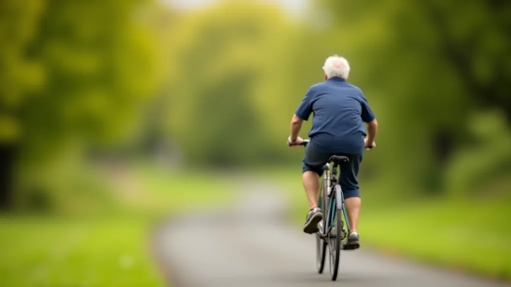 Older cyclist on a comfortable hybrid bike in a park setting