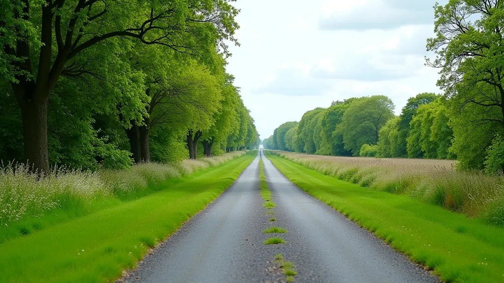 Scenic view of the flat rail trail with cyclists in the distance and woodlands on both sides